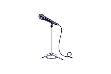 a microphone stand with a single cable curl clip art vector illustration