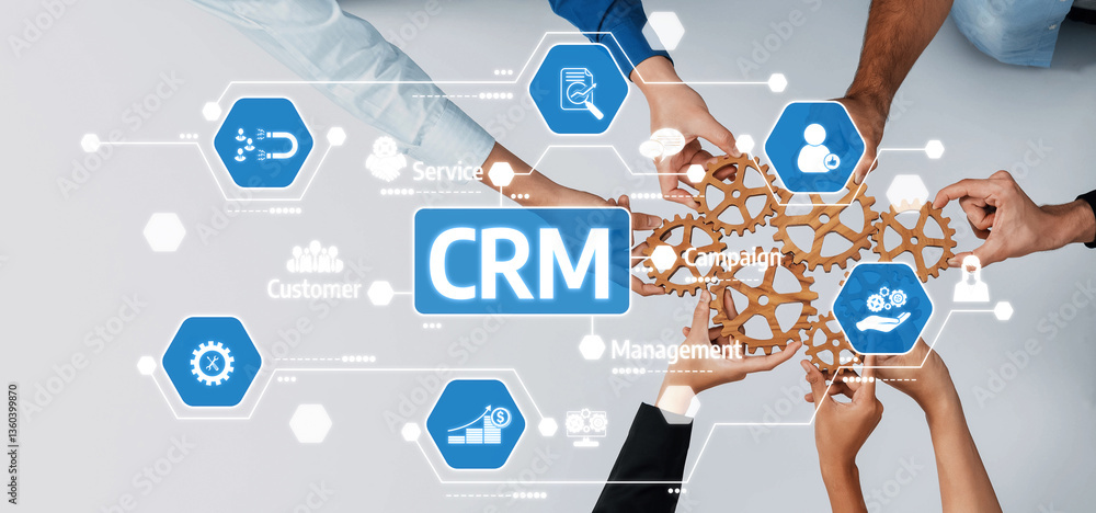 Aufkleber a visual representation of collaboration in business strategy highlighting crm concepts with team ha