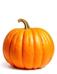 A vibrant orange Halloween pumpkin isolated on a pure white background, graphic, isolated