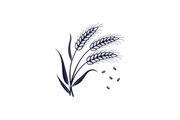 Minimalist vector illustration of an einkorn wheat spike with three small grains