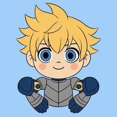 Cute vector baby boy angel clipart with a funny smile in blue sky clouds