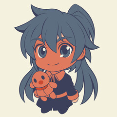 A funny cartoon vector illustration of a smiling baby owl face with a red heart