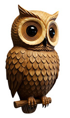 Obraz premium Elegant wooden owl figurine with intricate filigree patterns on a white background