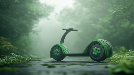 Obraz premium Minimalist Styled Segway with Green Streamers and Clover Accents, Foggy Background