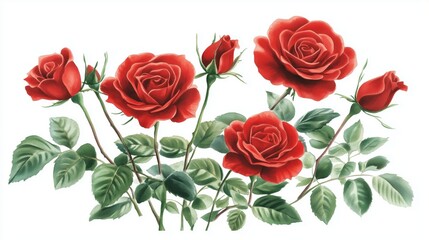 Vibrant red roses growing in a garden arrangement highlighting natural beauty and floral elegance during a sunny day