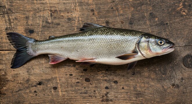 Sauger Fish on Rustic Wooden Background - Fresh sauger fish on a brown wooden surface.  Concepts:  nature, food, fishing, culinary, wildlife.