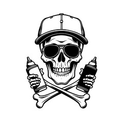  Skull with Cap Sunglasses and Spray Paint Vector Illustration