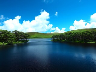 Scottish Loch for Sunny Summer Landscape.