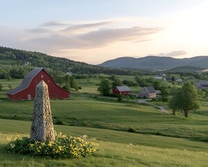 Rural Vermont Sunset for Stone Monument.