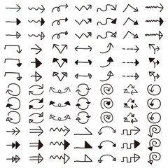 白黒のラフでシンプルなイラストの手描き風矢印素材セット