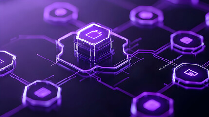 Purple glowing digital battery icon on a circuit board