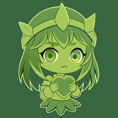 A cheerful green cartoon frog sits atop a stylized apple and leaf vector illustration