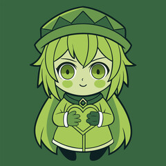 A cute green amphibian monster cartoon with a funny happy face