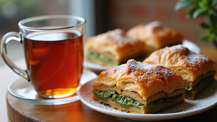 Baklava served with tea
