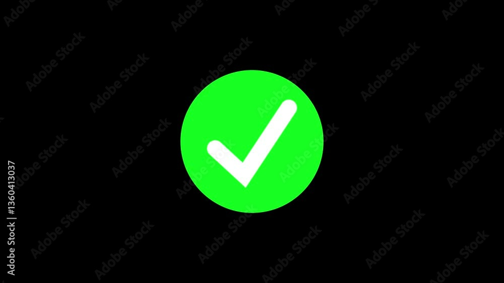 Poster glowing check mark icon animation on gradient color background, verification check mark icon.