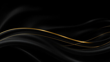 Obraz premium Elegant black silk background with flowing golden lines and luxurious texture 