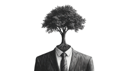Businessman with a Tree Growing from His Open Mind Surreal Concept Isolated on White Background