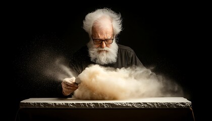Sculptor Shaping Dust Cloud for Dark Studio.
