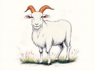 Fototapeta premium Smiling Goat Meadow Illustration.