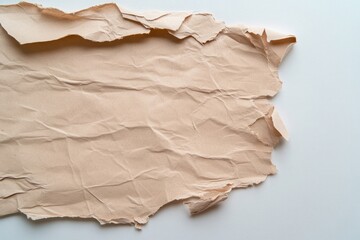 Obraz premium Crumpled beige paper texture on a white background showcasing natural wrinkling and imperfections