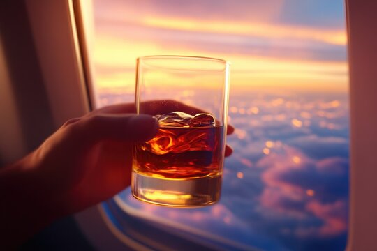 Sipping a refreshing cocktail while flying in business class