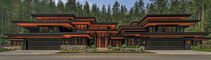 Fototapeta premium Modern home with architectural design near a green forest