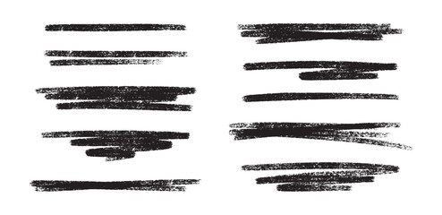 Crayon stroke underline set - hand drawn black grunge line borders, rough edges sketch dividers. Pencil scribble graphic elements for text highlighting, emphasis in design projects. © Yuliia Osadcha