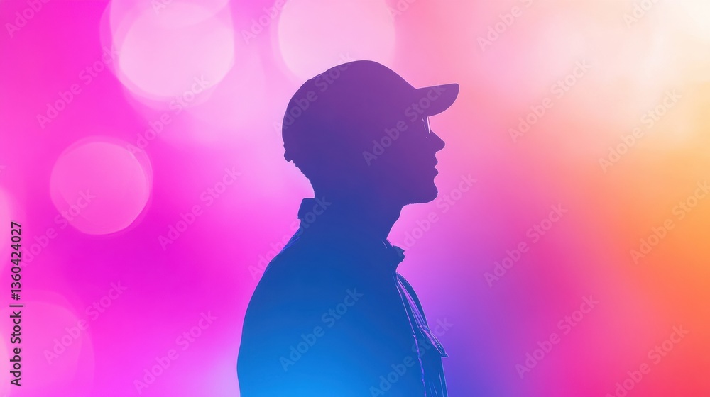 Poster vibrant abstract background with delivery worker silhouette in neon tones and soft depth effects gen