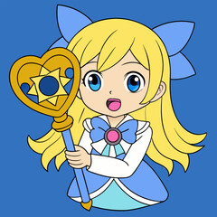 Cute blond child vector art with a little summer flower smile