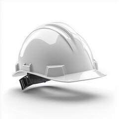 side view of a new white safety helmet, Isolated on white Background.