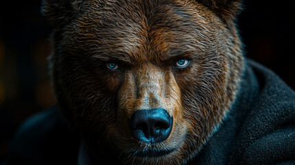 Puissant ours symbolisant un march&eacute; baissier &ndash; Illustration dramatique avec &eacute;clairage bleu