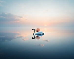 Naklejka premium Serene Swan Sunrise Lake Reflection.