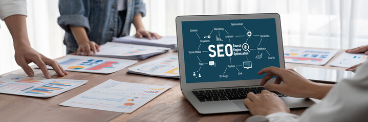 SEO search engine optimization for brisk e-commerce and online retail business showing on computer...