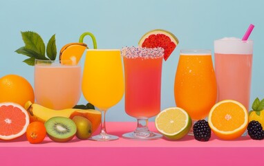 Fototapeta premium Colorful Assortment of Fresh Fruit-Based Beverages