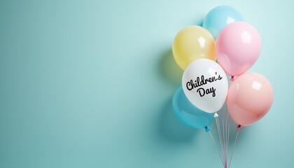 Colorful balloons celebrating Children's Day against a blue background  