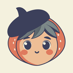 Cute cartoon child face with a funny animal smile