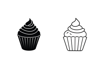 Sweet Cupcakes Delicious Dessert Icons, Bakery Treats, Simple Designs