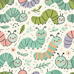 Cute Caterpillars Print Design in Vector 