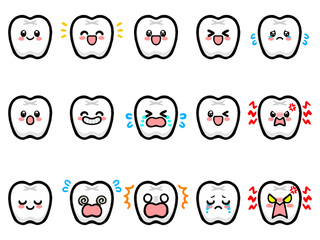 かわいい歯の喜怒哀楽落書き風イラスト素材セット