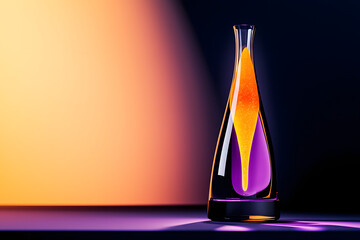 retro lava lamp casting orange and purple light in dark room