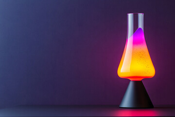 retro lava lamp casting orange and purple light in dark room