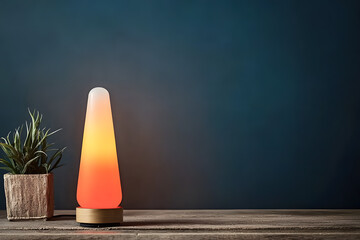 retro-style lava lamp glowing with vibrant orange and purple colors in dark setting
