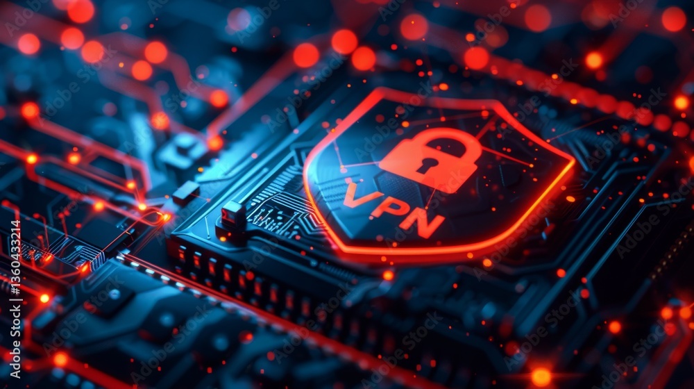 Poster secure digital network symbol representing online privacy with red and blue design elements