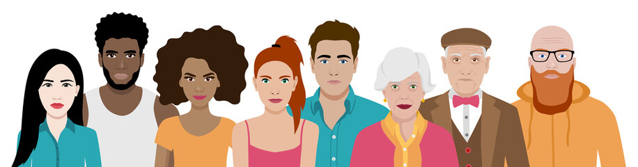 Diversity set of different cartoon people.