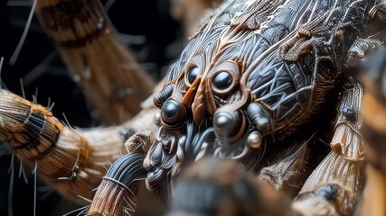 Detailed Close Up of a Spider's Face Showing Intricate Details and Eight Eyes