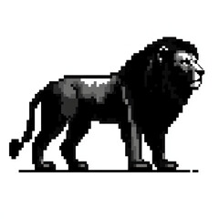 black and white lion pixel art
