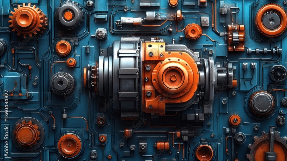 Poster futuristic mechanical system on a complex circuit board
