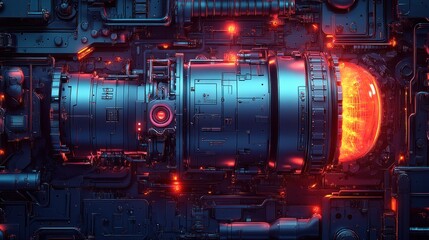 Obraz premium Futuristic engine glowing with internal fire, intricate mechanism