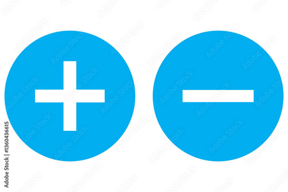 Poster round plus and minus icons set with different thicknesses. vector.
