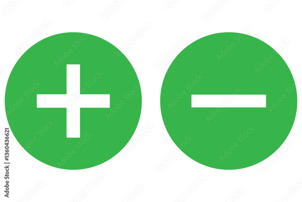 Poster round plus and minus icons set with different thicknesses. vector.
